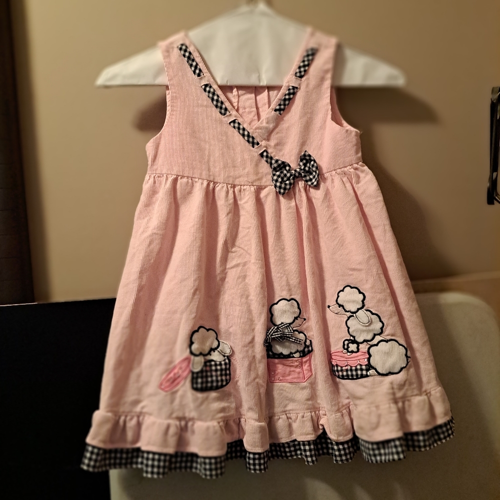 Vintage Rare Editions Girls Pink Corduroy Poodle Skirt Jumper Dress sz 5
